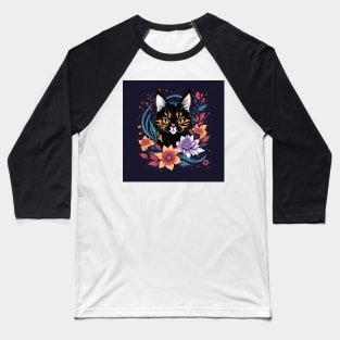 Floral Cat Baseball T-Shirt